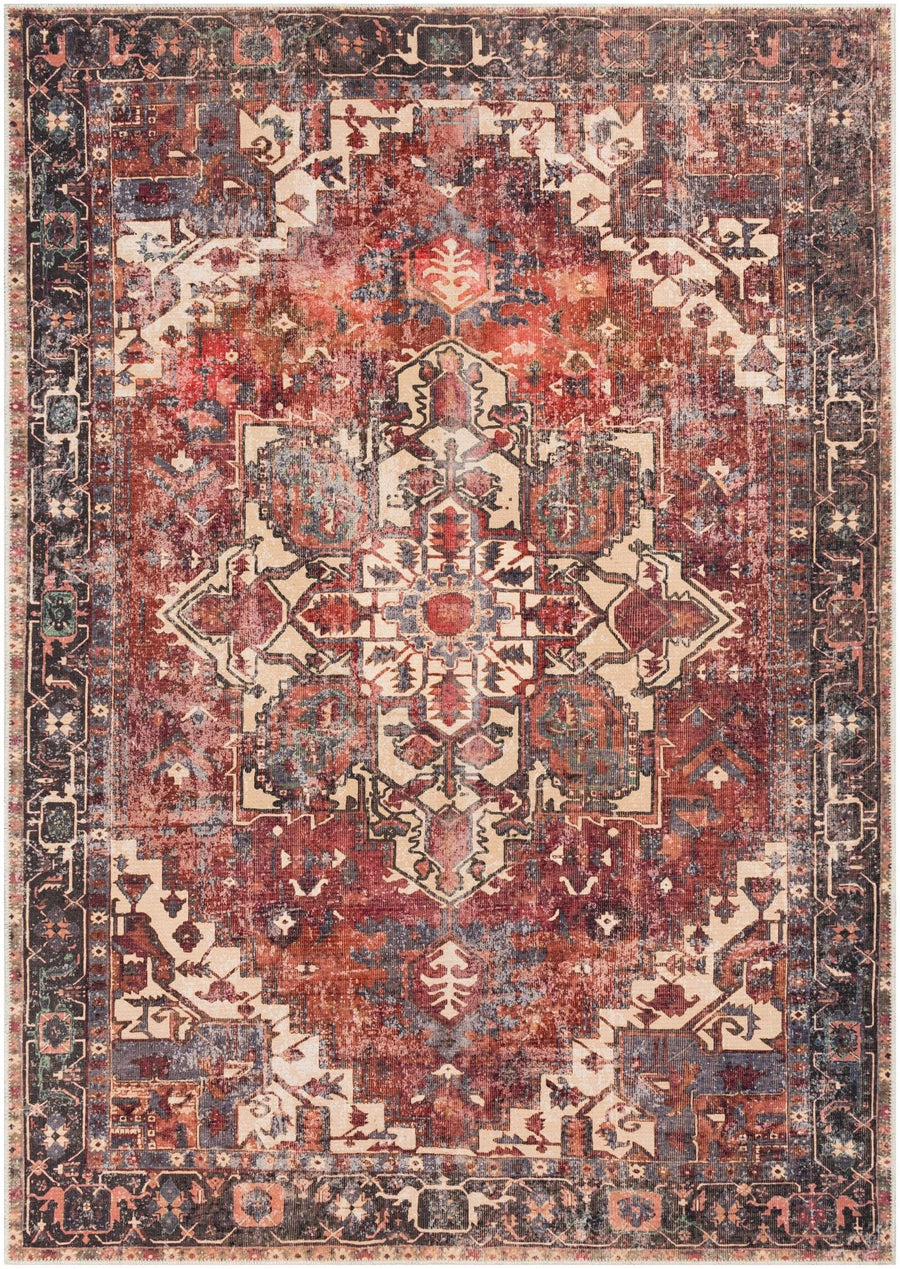 Traditional Vintage Style Brown, Rust And Beige Machine Woven Washable Rug - The Rug Decor