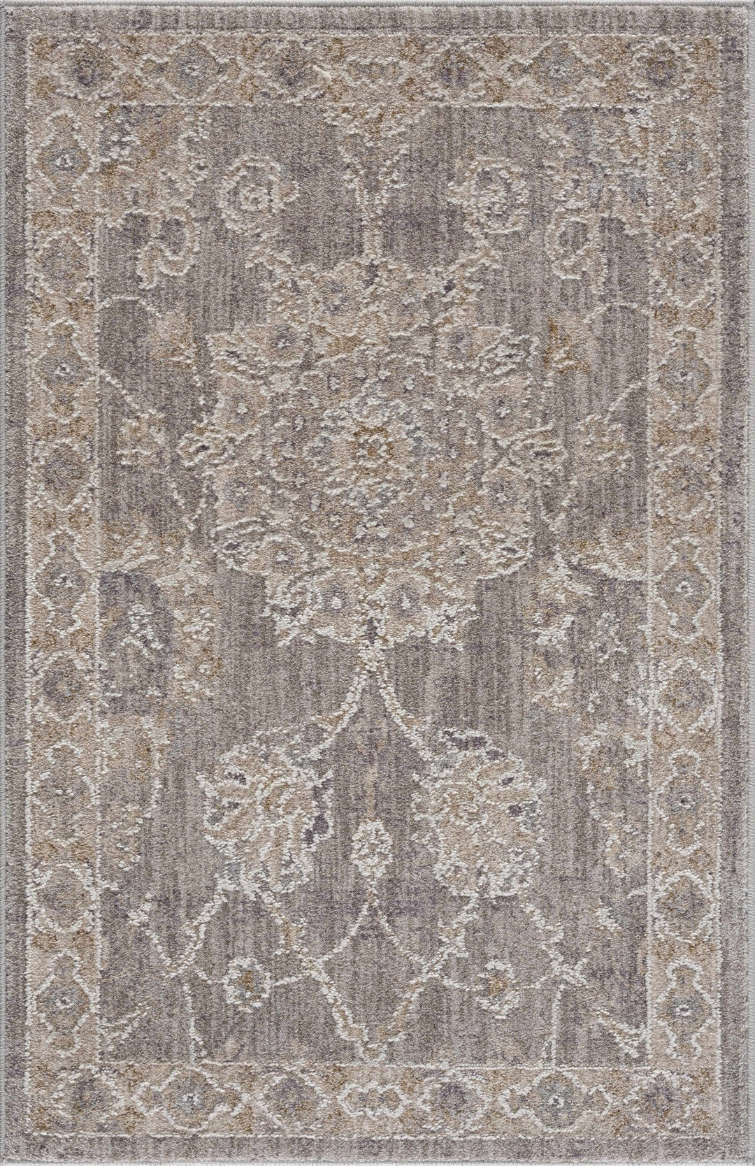 Traditional Vintage Style Gray, Beige, Violet and White Medium Pile Rug - The Rug Decor