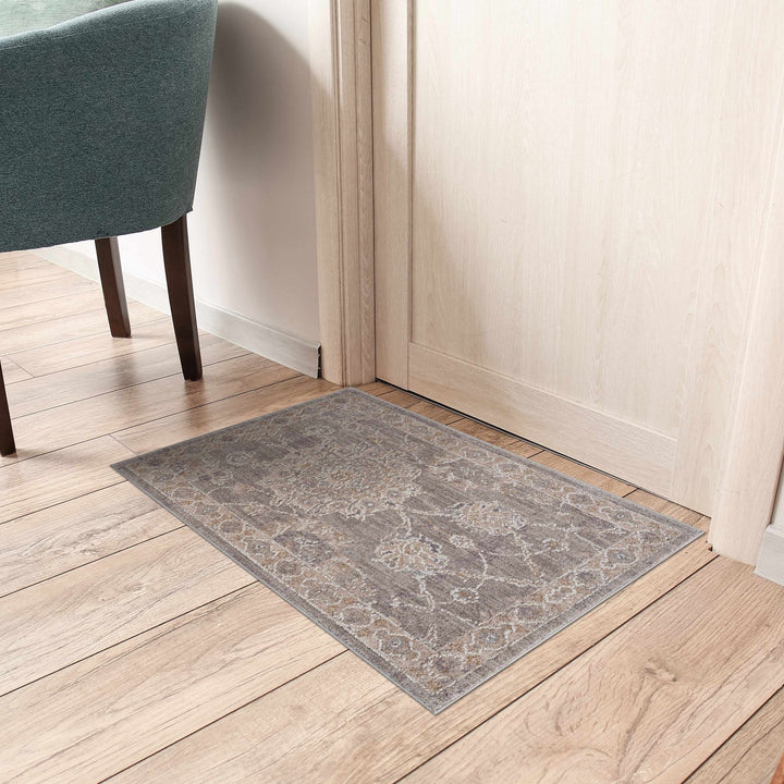 Traditional Vintage Style Gray, Beige, Violet and White Medium Pile Rug - The Rug Decor
