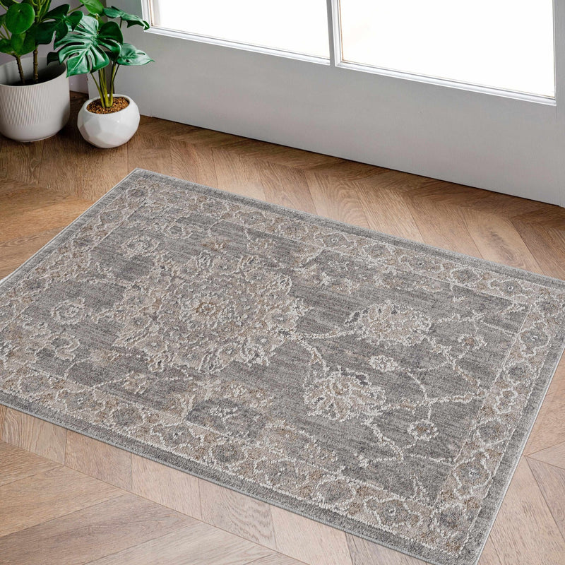 Traditional Vintage Style Gray, Beige, Violet and White Medium Pile Rug - The Rug Decor