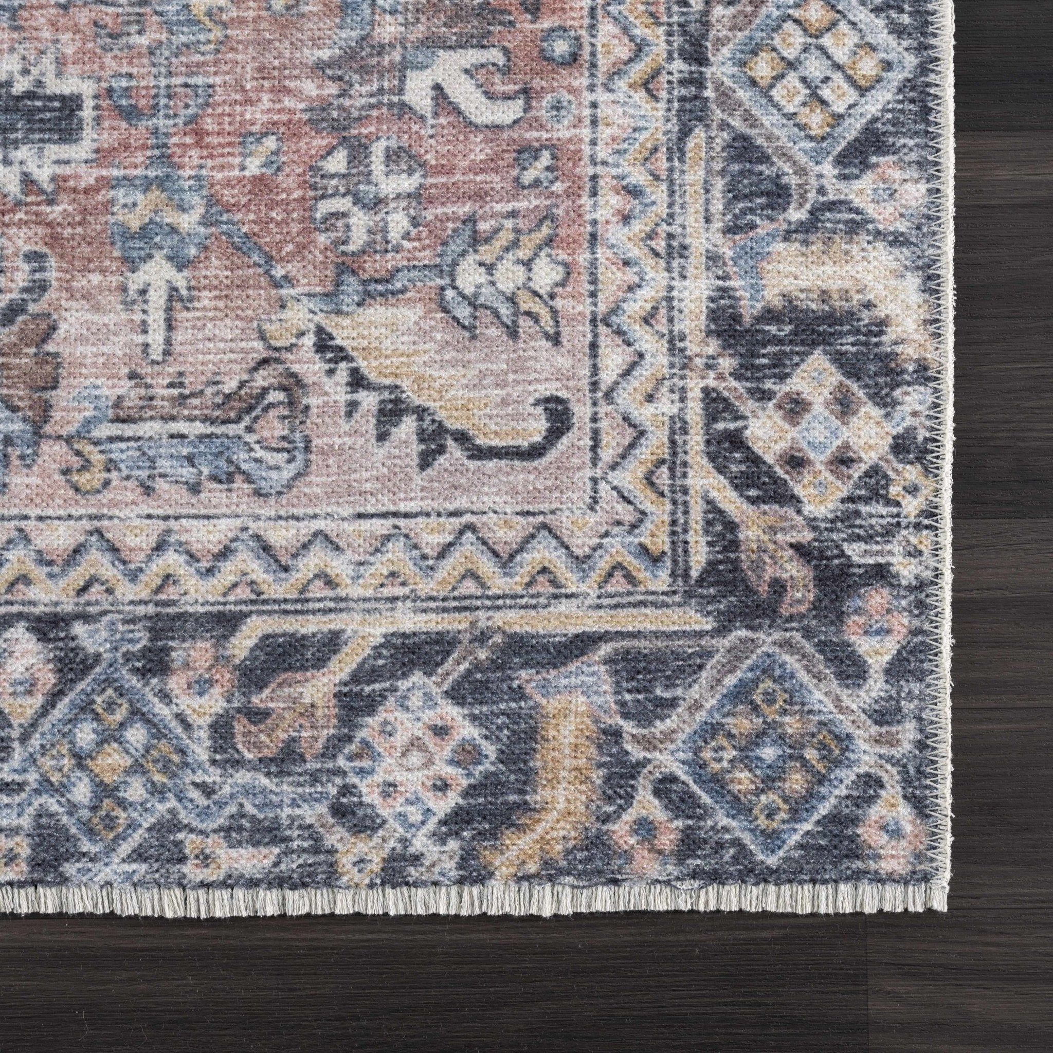 Traditional Floral Vintage Style Turkish Rust, Ivory and Black Rug