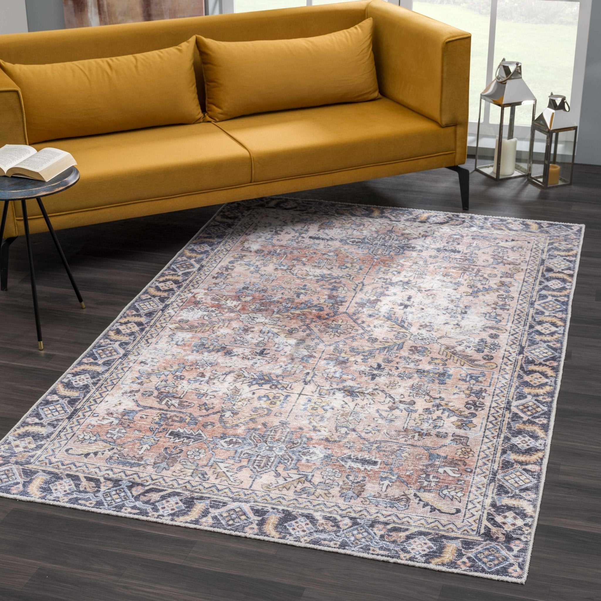 Traditional Floral Vintage Style Turkish Rust, Ivory and Black Rug