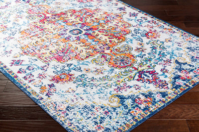Traditional Vintage Style White, Blue, Mustard, Pink Multi color Washable Area Rug - The Rug Decor