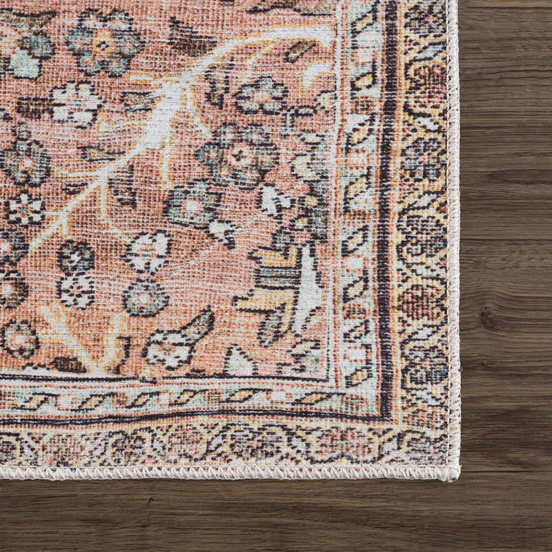 Traditional Vintage Turkish Design Peach, Ivory and Brown Low pile Area Rug - The Rug Decor