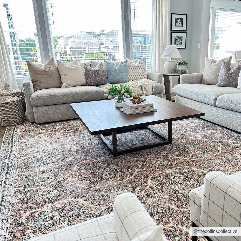 Traditional Vintage Turkish Design Peach, Ivory and Brown Low pile Area Rug - The Rug Decor