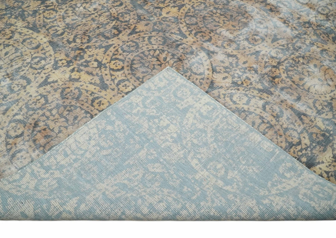 Transitional 8x10 Gray, Camel and Silver Traditional Handmade Art Silk Area Rug - The Rug Decor