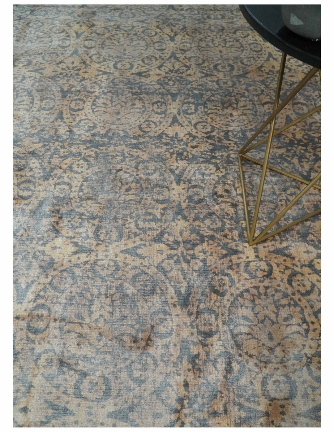 Transitional 8x10 Gray, Camel and Silver Traditional Handmade Art Silk Area Rug - The Rug Decor