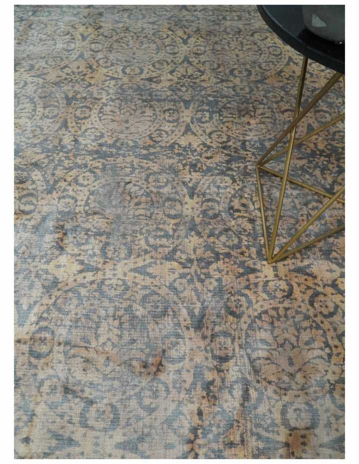 Transitional 8x10 Gray, Camel and Silver Traditional Handmade Art Silk Area Rug - The Rug Decor