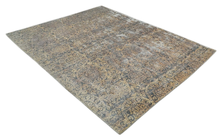 Transitional 8x10 Gray, Camel and Silver Traditional Handmade Art Silk Area Rug - The Rug Decor