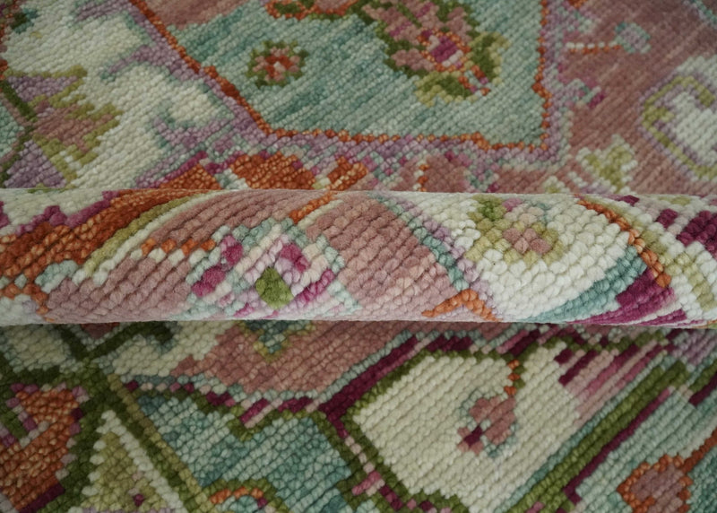 Transitional 8x10 Pink, Green and Ivory wool Area Rug - The Rug Decor