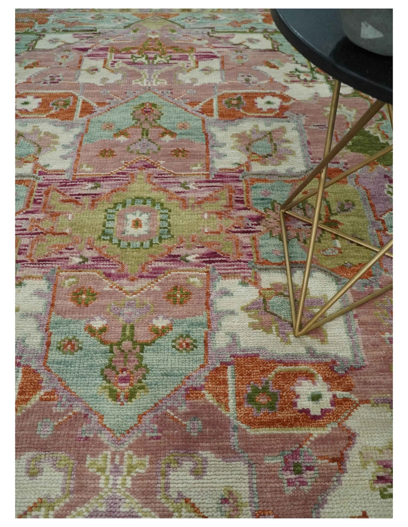 Transitional 8x10 Pink, Green and Ivory wool Area Rug - The Rug Decor