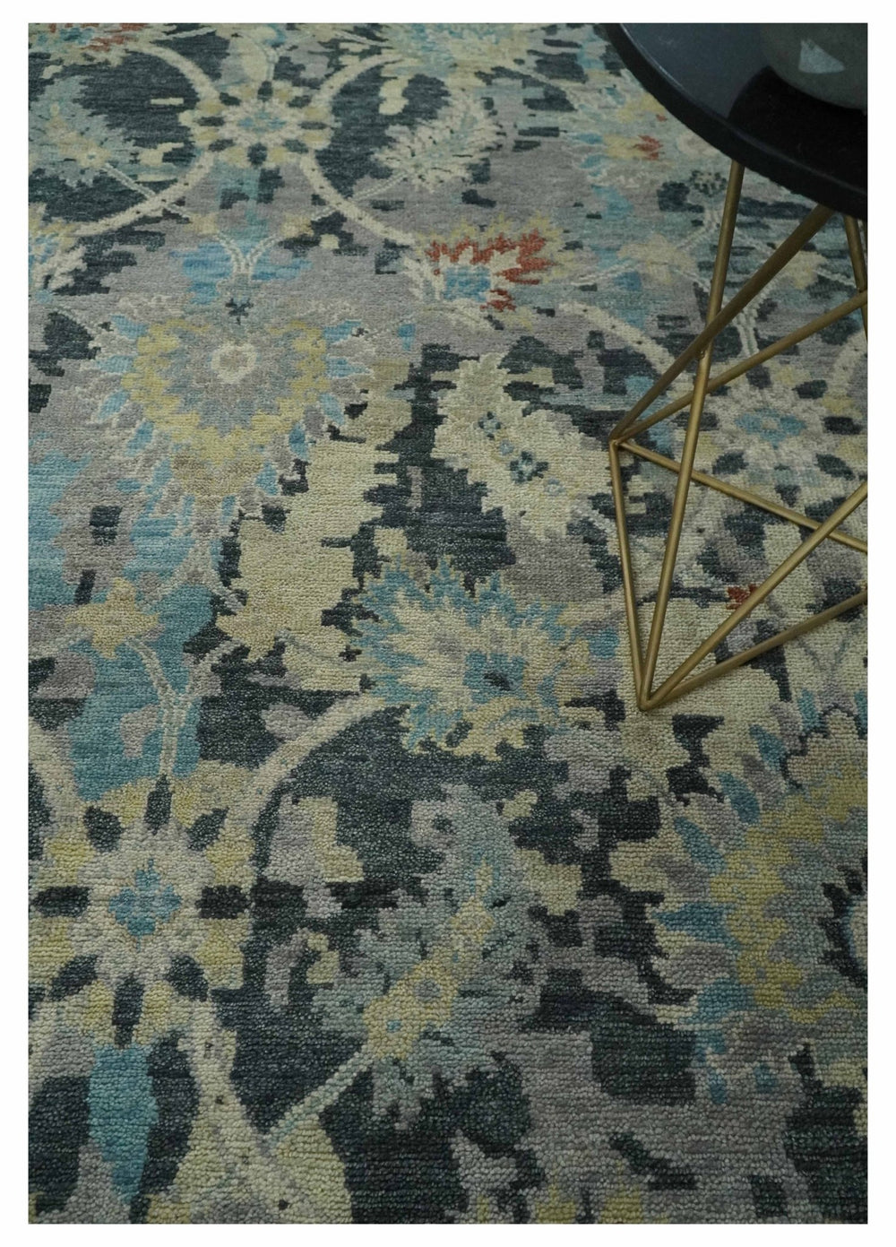 Transitional 9x12 Hand Knotted Silver, Charcoal and Beige Wool Area Rug - The Rug Decor