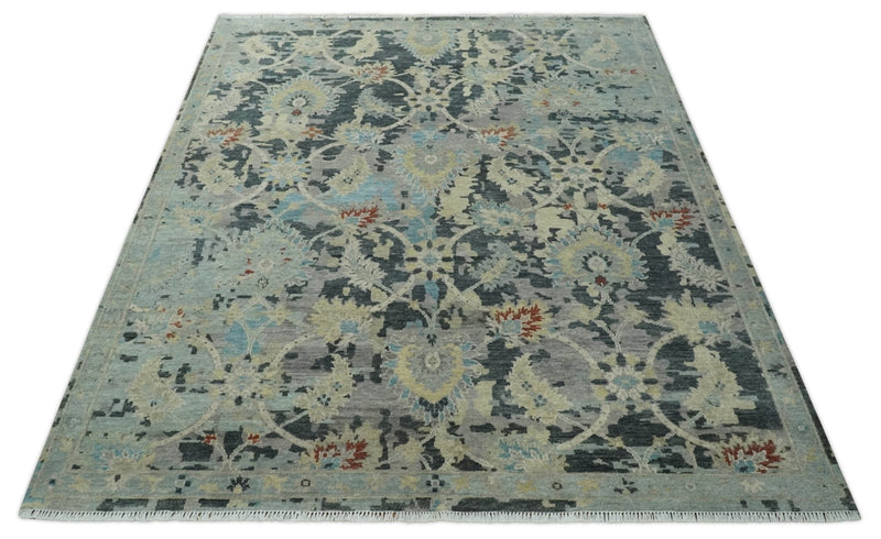 Transitional 9x12 Hand Knotted Silver, Charcoal and Beige Wool Area Rug - The Rug Decor