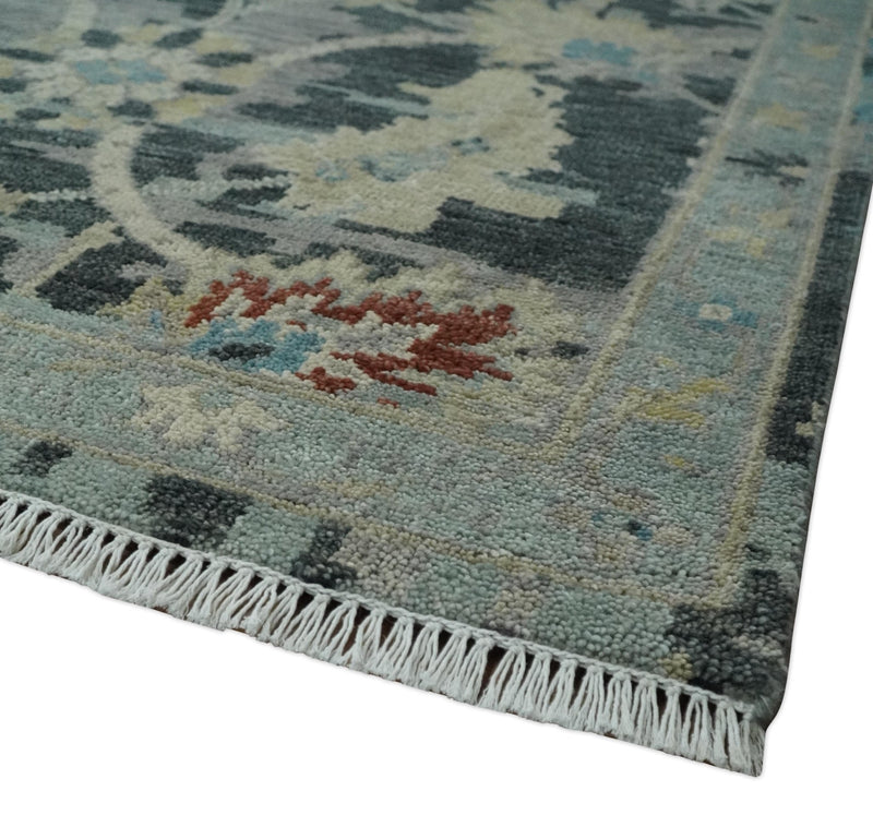 Transitional 9x12 Hand Knotted Silver, Charcoal and Beige Wool Area Rug - The Rug Decor