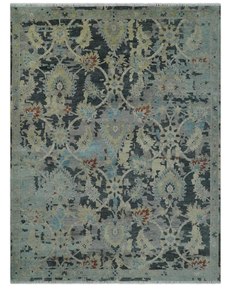 Transitional 9x12 Hand Knotted Silver, Charcoal and Beige Wool Area Rug - The Rug Decor