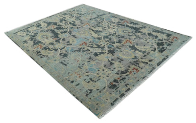 Transitional 9x12 Hand Knotted Silver, Charcoal and Beige Wool Area Rug - The Rug Decor