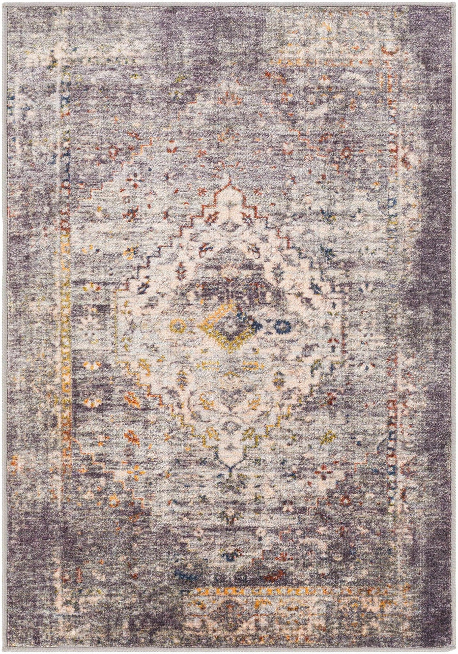Transitional Dark Purple, Ivory and Beige Machine Washable Rug - The Rug Decor