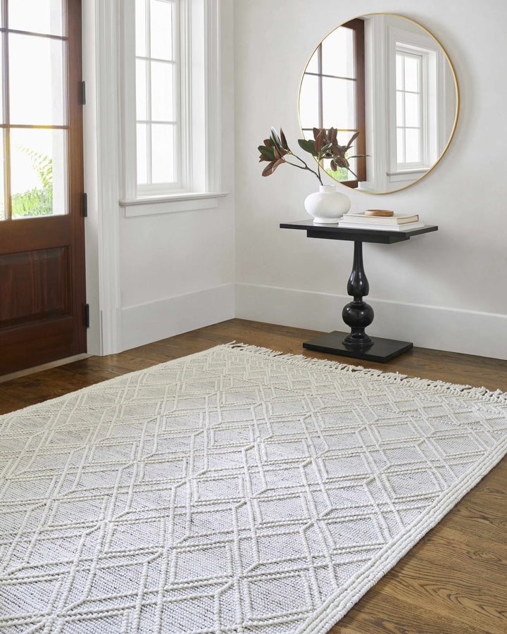 Transitional Hand Woven Ivory and Beige Tasseled Texture Wool Cotton Blended Rug - The Rug Decor