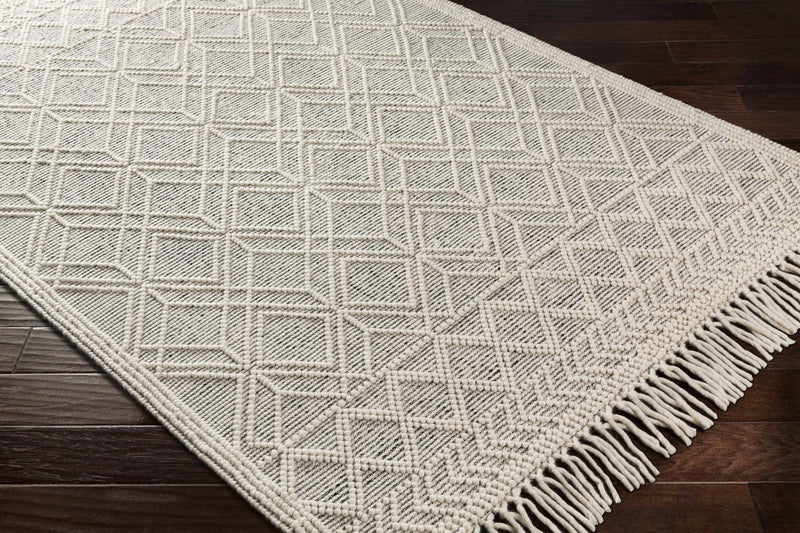 Transitional Hand Woven Ivory and Beige Tasseled Texture Wool Cotton Blended Rug - The Rug Decor