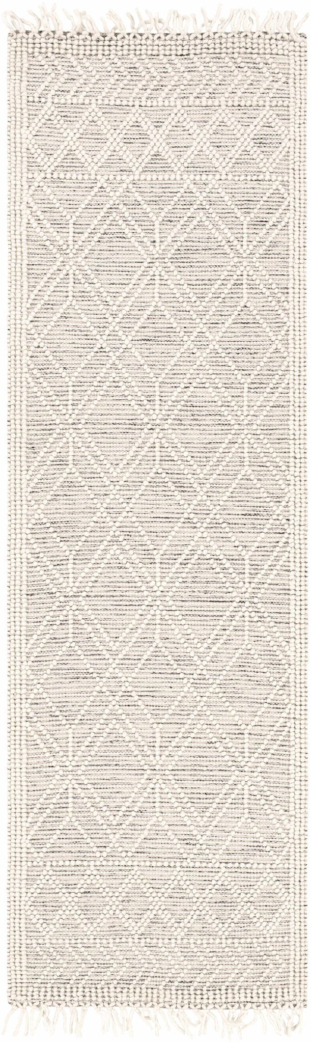 Transitional Hand Woven Ivory and Beige Tasseled Texture Wool Cotton Blended Rug - The Rug Decor