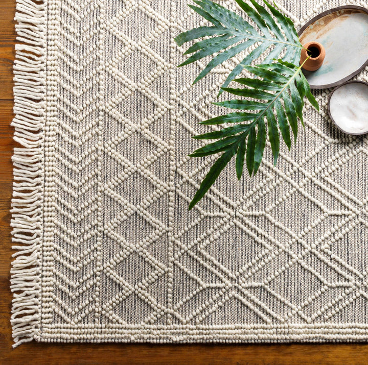 Transitional Hand Woven Ivory and Beige Tasseled Texture Wool Cotton Blended Rug - The Rug Decor