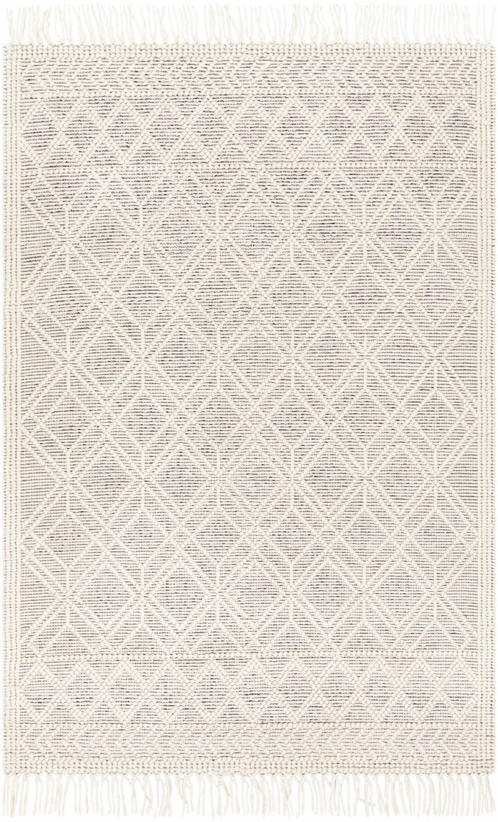 Transitional Hand Woven Ivory and Beige Tasseled Texture Wool Cotton Blended Rug - The Rug Decor