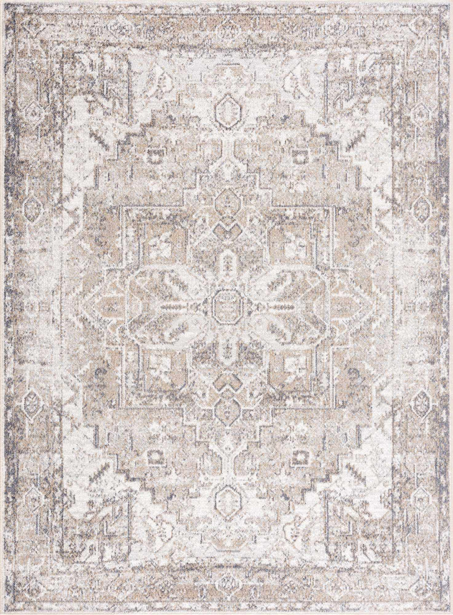 Transitional Ivory and Brown Machine Washable Rug - The Rug Decor