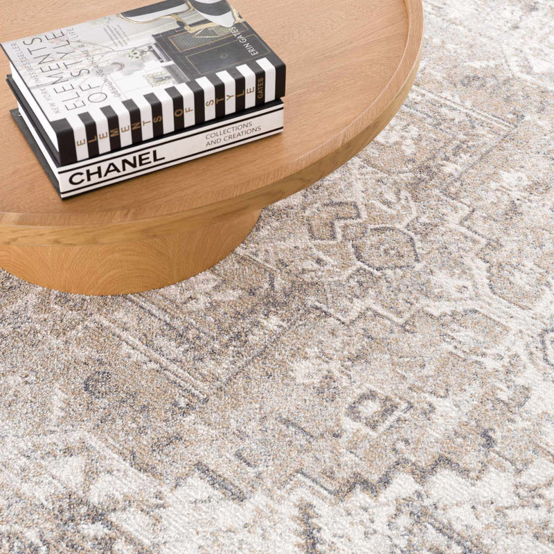 Transitional Ivory and Brown Machine Washable Rug - The Rug Decor