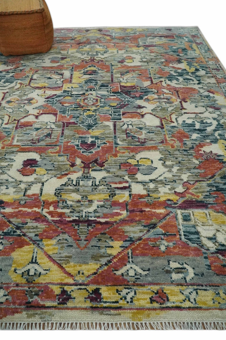 Transitional Ivory, Rust, Yellow Custom Made Turkish Design wool Area Rug - The Rug Decor