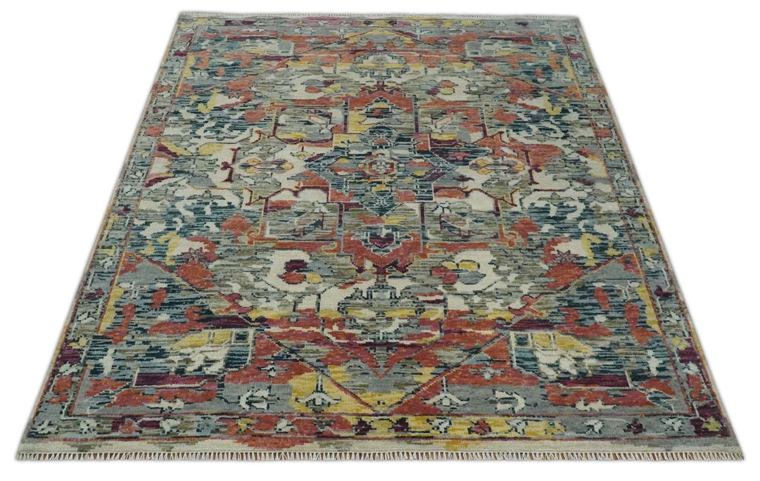 Transitional Ivory, Rust, Yellow Custom Made Turkish Design wool Area Rug - The Rug Decor