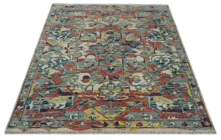 Transitional Ivory, Rust, Yellow Custom Made Turkish Design wool Area Rug - The Rug Decor