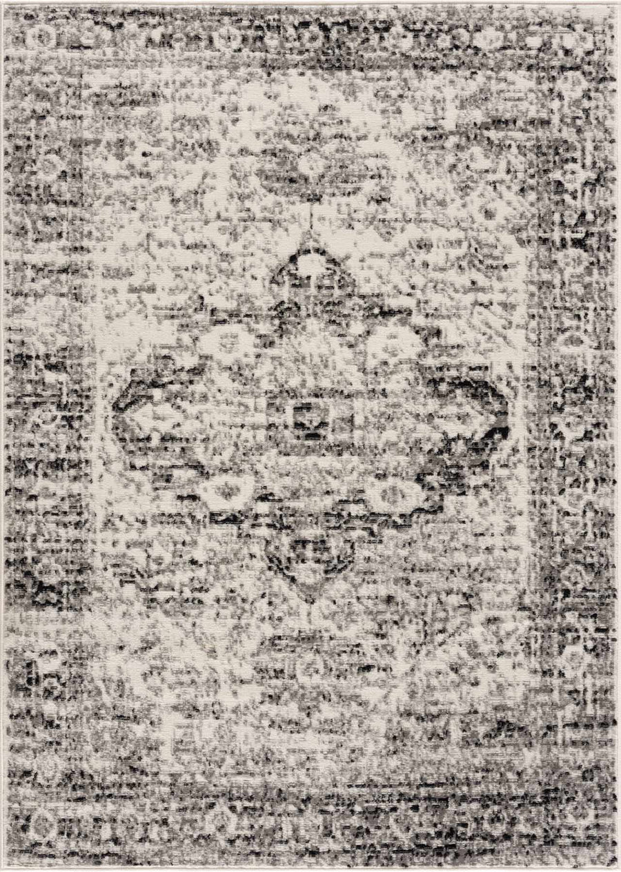 Transitional Medallion Heriz Design Beige, Black and Gray Medium Pile Area Rug - The Rug Decor