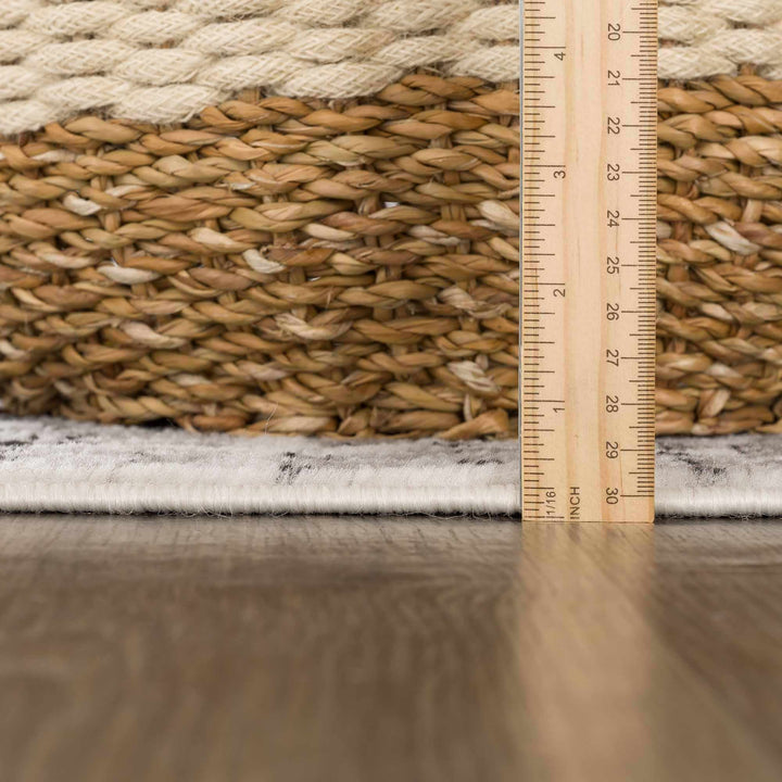 Transitional Medallion Heriz Design Beige, Black and Gray Medium Pile Area Rug - The Rug Decor