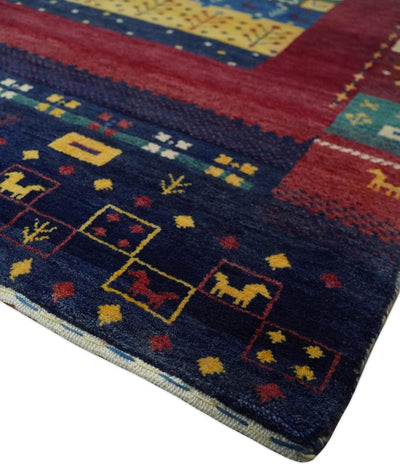 Tree 5x7 Multicolor Red and Blue Hand Knotted Wool Hand Made Lori Rug | KNT45 - The Rug Decor