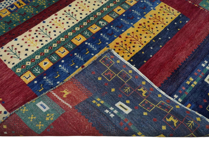 Tree 5x7 Multicolor Red and Blue Hand Knotted Wool Hand Made Lori Rug | KNT45 - The Rug Decor