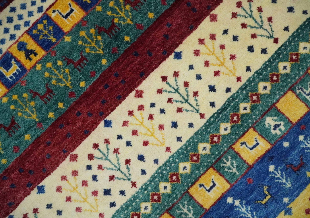 Tree 5x7 Multicolor Red and Blue Hand Knotted Wool Hand Made Lori Rug | KNT45 - The Rug Decor