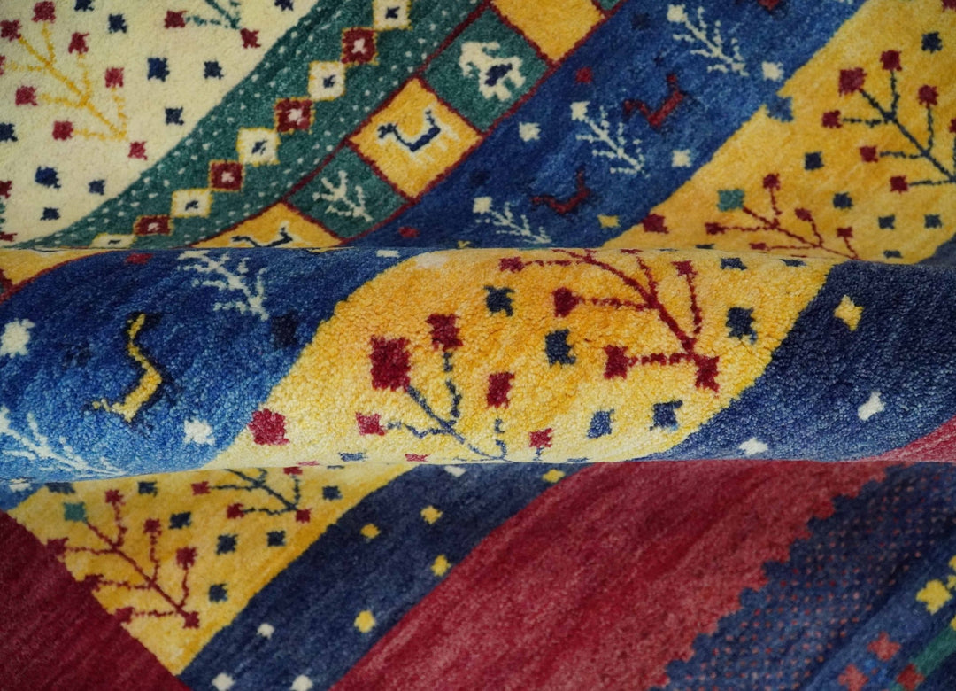 Tree 5x7 Multicolor Red and Blue Hand Knotted Wool Hand Made Lori Rug | KNT45 - The Rug Decor