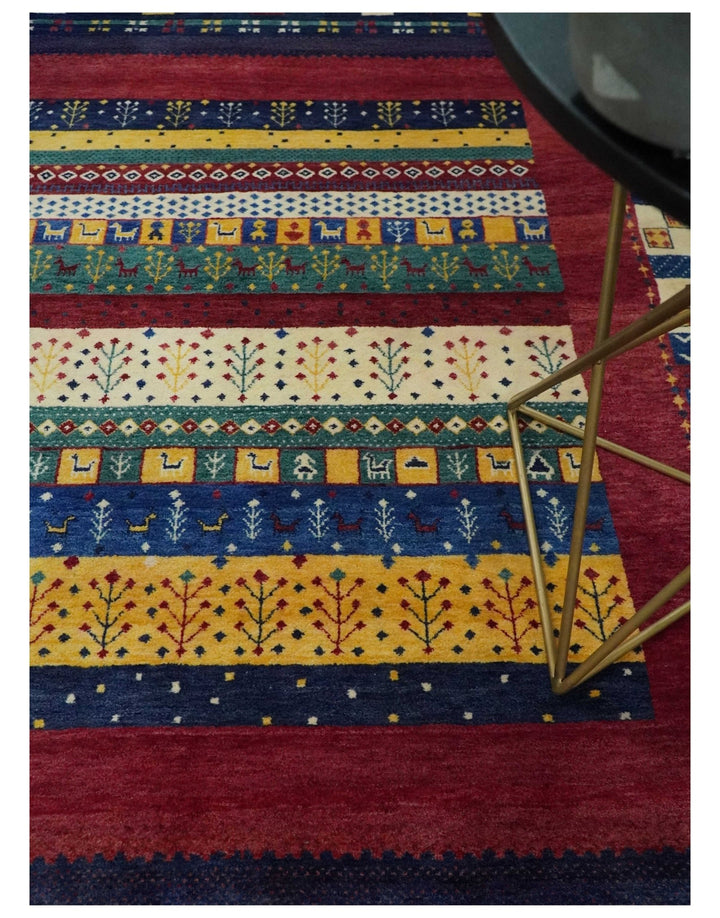 Tree 5x7 Multicolor Red and Blue Hand Knotted Wool Hand Made Lori Rug | KNT45 - The Rug Decor