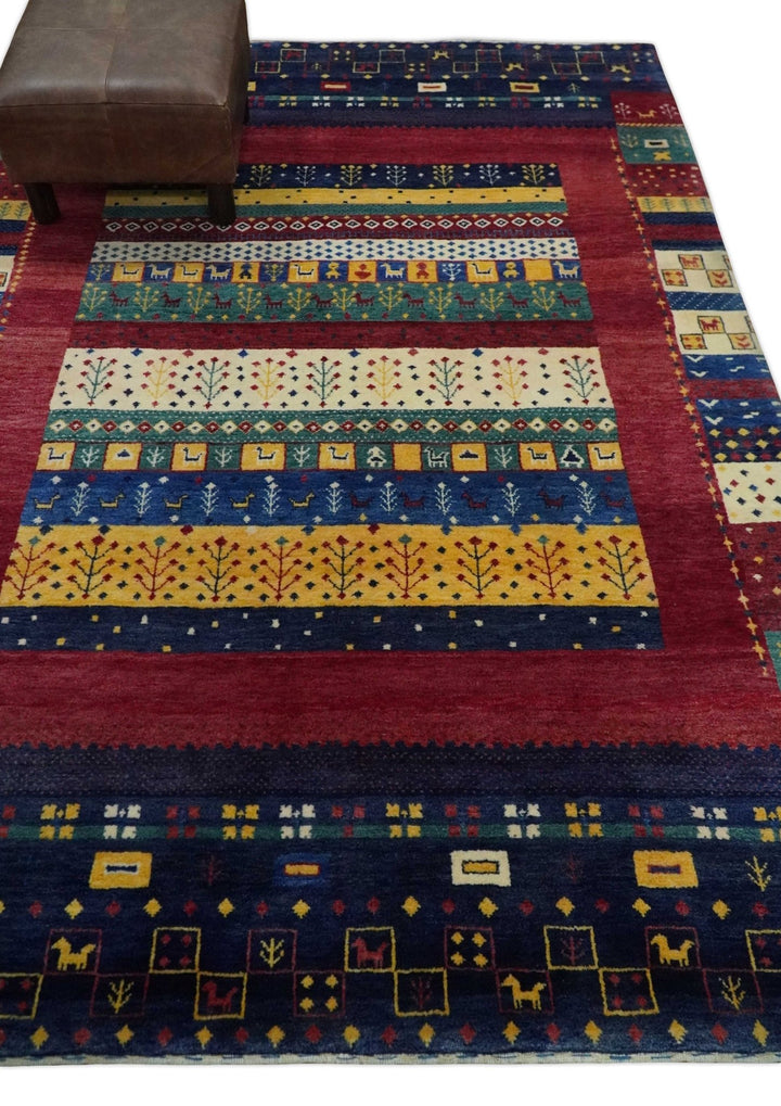 Tree 5x7 Multicolor Red and Blue Hand Knotted Wool Hand Made Lori Rug | KNT45 - The Rug Decor