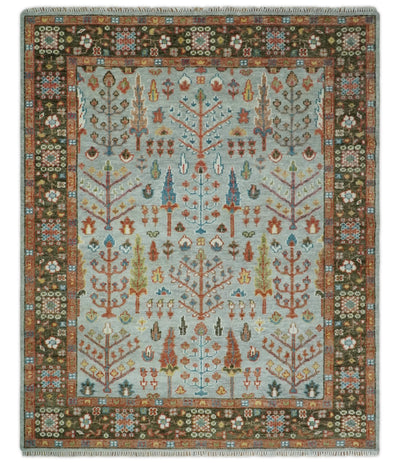 Tree of Life 8x10, 9x12, 10x14 and 12x15 Hand Knotted Silver, Brown and Rust Traditional Persian Vintage Oushak Wool Rug | TRD2757 - The Rug Decor