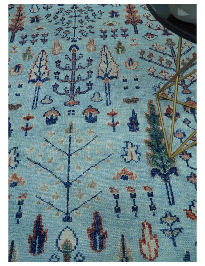 Tree of Life 8x10 Hand Knotted Blue and Rust Traditional Persian Vintage Oushak Wool Rug | TRD2747810S - The Rug Decor