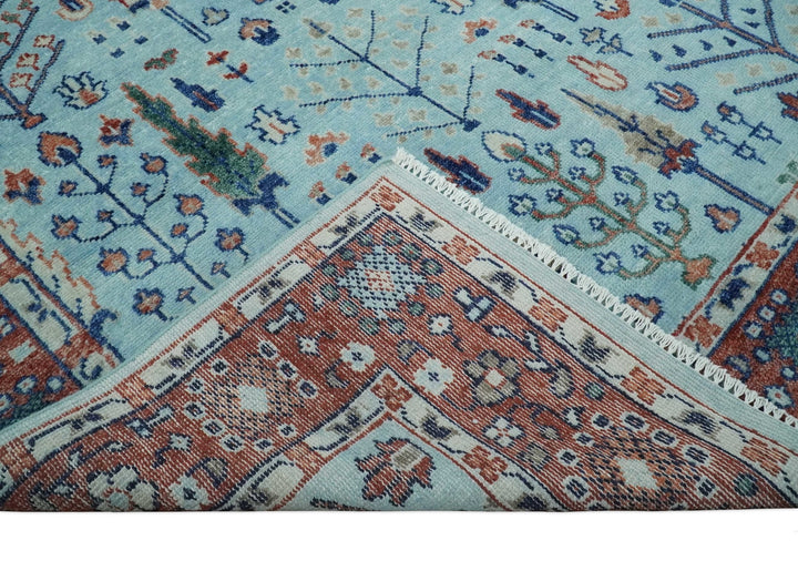 Tree of Life 8x10 Hand Knotted Blue and Rust Traditional Persian Vintage Oushak Wool Rug | TRD2747810S - The Rug Decor