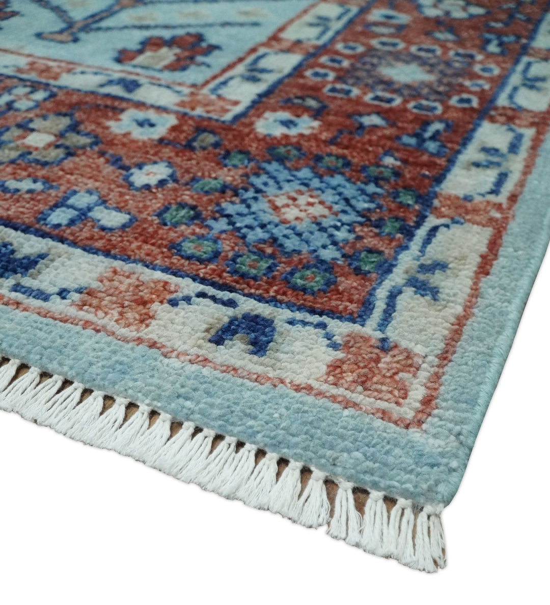 Tree of Life 8x10 Hand Knotted Blue and Rust Traditional Persian Vintage Oushak Wool Rug | TRD2747810S - The Rug Decor