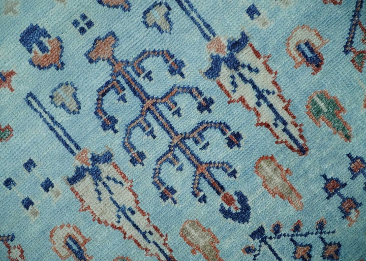 Tree of Life 8x10 Hand Knotted Blue and Rust Traditional Persian Vintage Oushak Wool Rug | TRD2747810S - The Rug Decor
