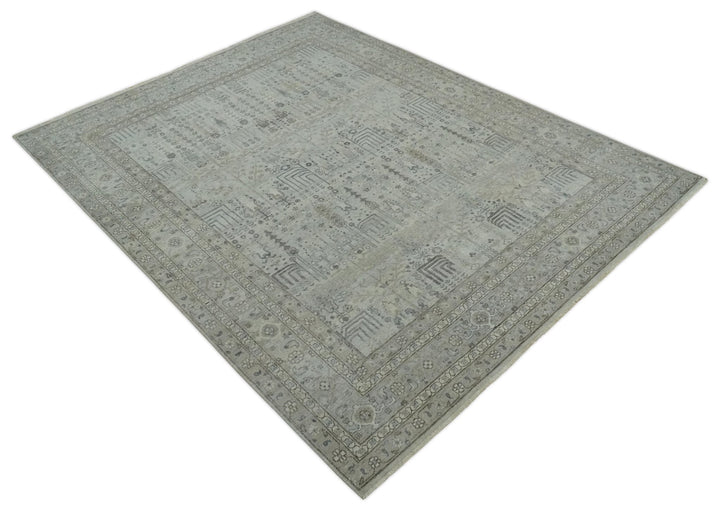 Tree of life Antique Distressed Finished Gray and Silver Low Pile Multi Size wool Area Rug - The Rug Decor