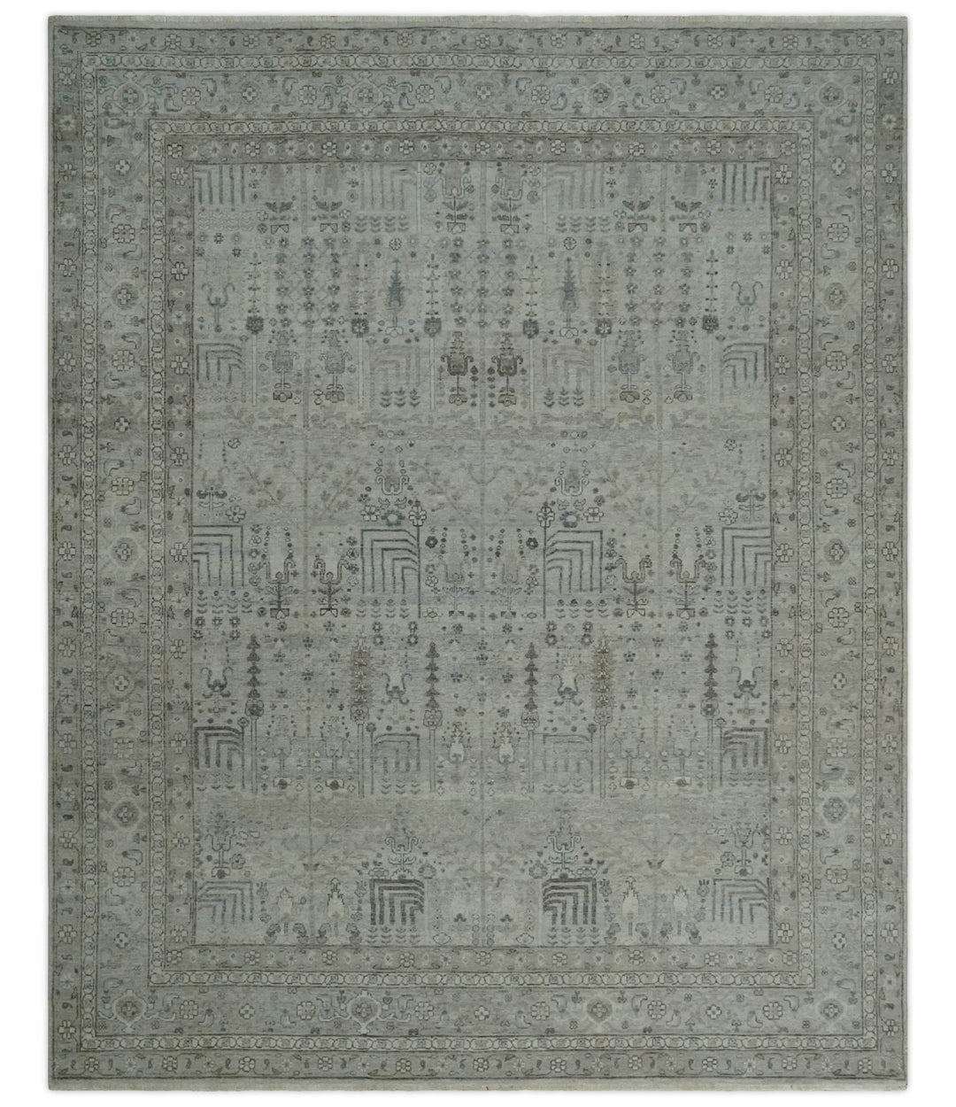 Tree of life Antique Distressed Finished Gray and Silver Low Pile Multi Size wool Area Rug - The Rug Decor
