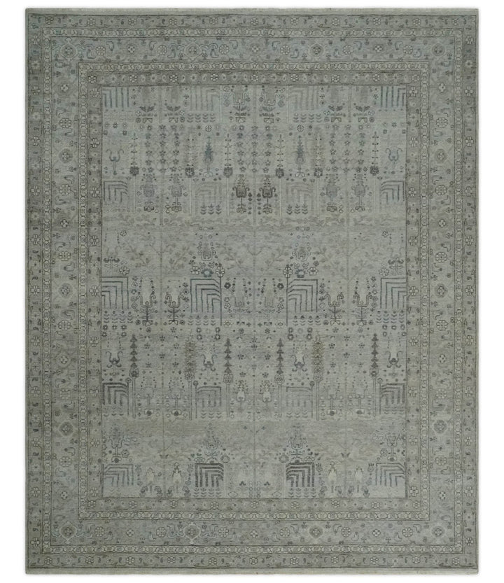Tree of life Antique Distressed Finished Gray and Silver Low Pile Multi Size wool Area Rug - The Rug Decor