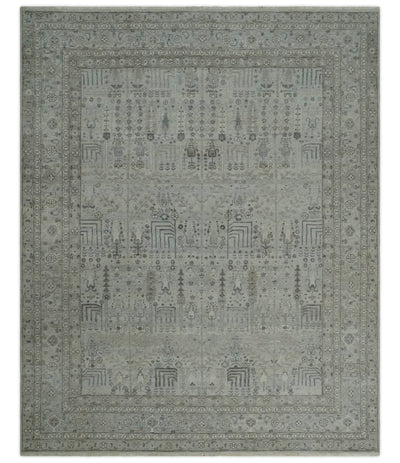 Tree of life Antique Distressed Finished Gray and Silver Low Pile Multi Size wool Area Rug - The Rug Decor