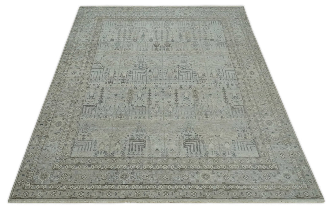 Tree of life Antique Distressed Finished Gray and Silver Low Pile Multi Size wool Area Rug - The Rug Decor