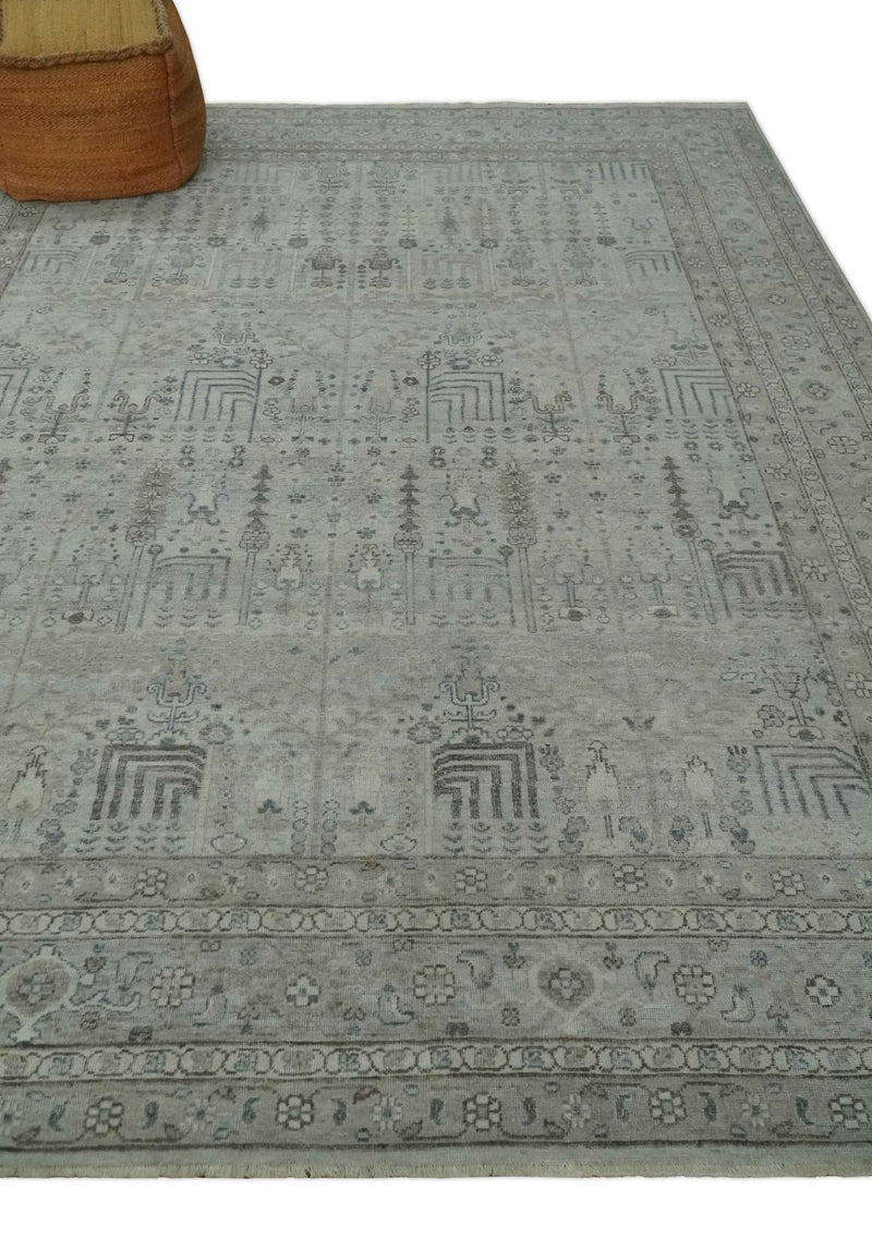 Tree of life Antique Distressed Finished Gray and Silver Low Pile Multi Size wool Area Rug - The Rug Decor